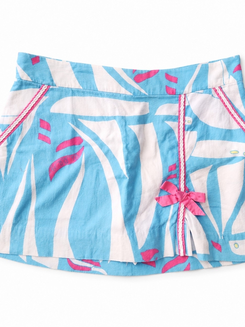Blue & White Tropical Print Mini Skirt with Pink  Sz 8